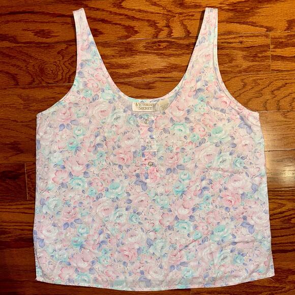 Vintage Victoria’s Secret Gold Label Pastel Floral Sleep Tank Top Size Medium - Picture 7 of 9